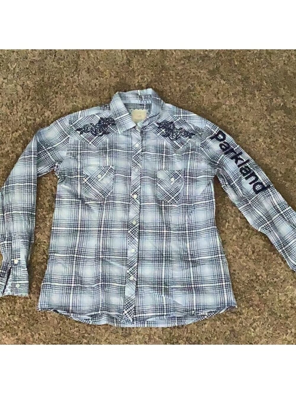 Panhandle Slim Medium Blue Check Flowers Pearl Snap Western Shirt